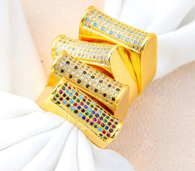 Dubai Gold Rings 21k Gold Plated Cubic Zirconia Ring Women Accessories