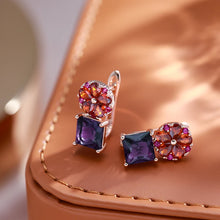 Cargar imagen en el visor de la galería, Square Purple Natural Zircon Drop Earrings For Women Flower Jewelry
