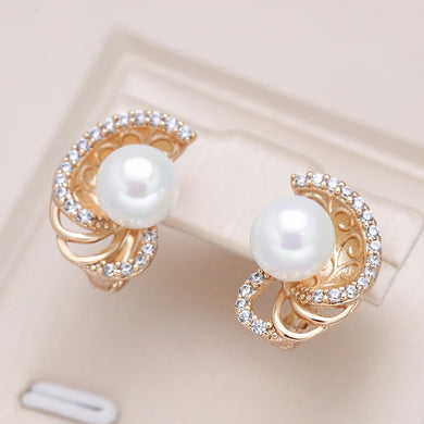 Round Pearl Dangle Earrings for Women Flower Ethnic Bride Earrings Jewelry