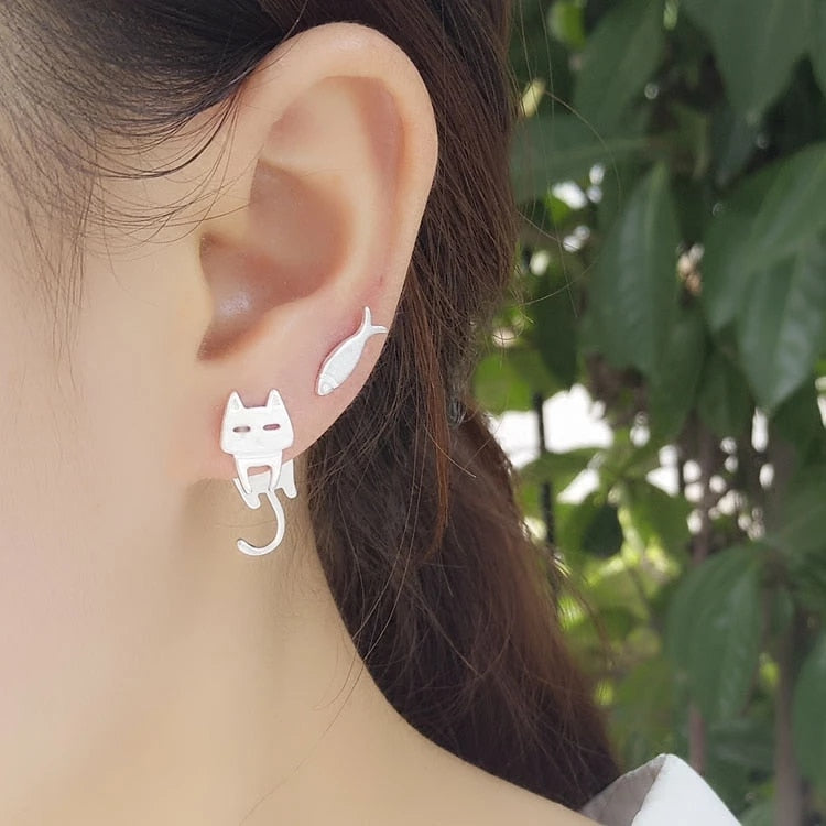 925 Silver Cat Stud Earrings