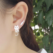 Load image into Gallery viewer, 925 Silver Cat Stud Earrings
