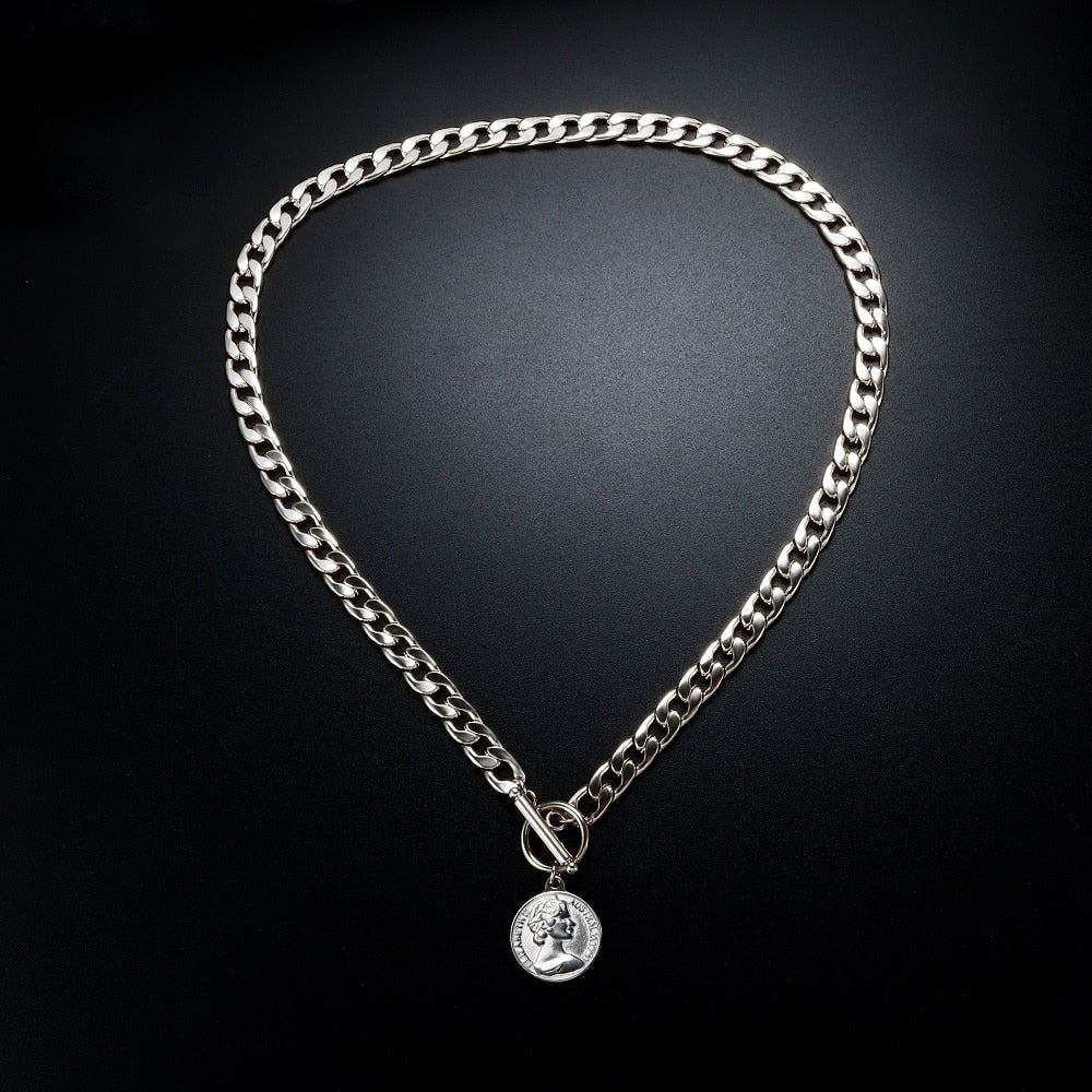 Heavy Coin Chains Choker Necklace For Women