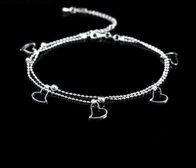 925 Sterling Silver Double Layer Heart / star Pendant Anklets Women Jewelry