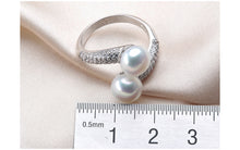 Carica l&#39;immagine nel visualizzatore di Gallery, Double Pearl Adjustable Natural Freshwater 925 Sterling Silver Women Ring Jewelry
