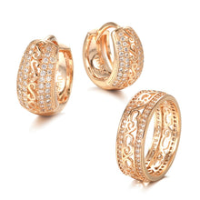 Carica l&#39;immagine nel visualizzatore di Gallery, Fashion 585 Rose Gold Color Jewelry Set Hollow Pattern Double Row Sparking Natural

