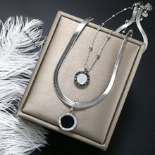 Load image into Gallery viewer, Women Layered Chains With Black White Shell Roman Numerals Necklace
