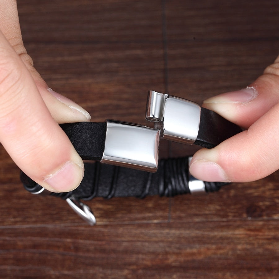 Multi-layer Leather Feather Shape Accessories Men Bracelet