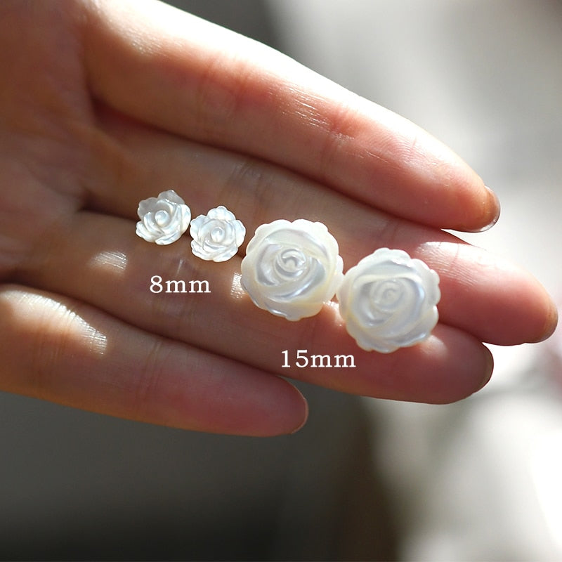 Natural Shell Flower Earrings 925 Sterling Silver Handmade Jewelry for Women