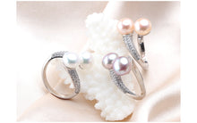 Lade das Bild in den Galerie-Viewer, Double Pearl Adjustable Natural Freshwater 925 Sterling Silver Women Ring Jewelry
