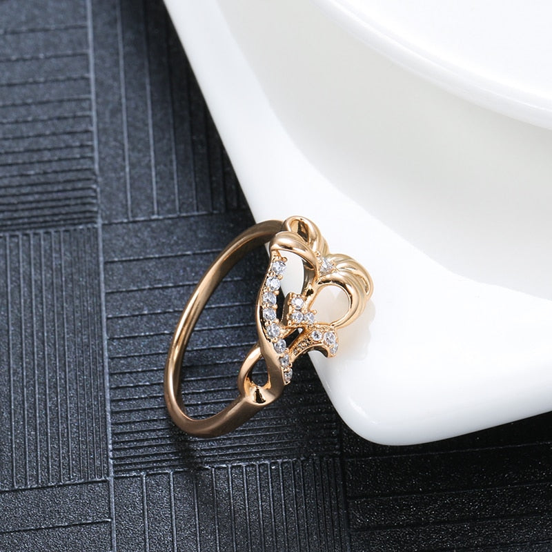 585 Rose Gold Color Crystal Flower Ring For Women Jewelry