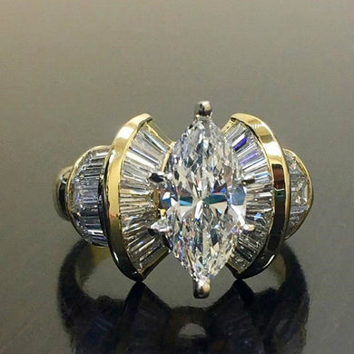 Romantic Women Finger Gold Color Shiny Marquise CZ Ring