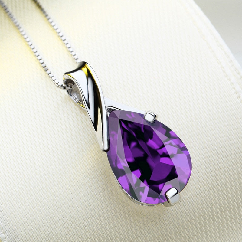 Angel Tears Crystal Purple Pendant Necklace