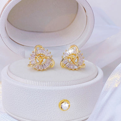 14k Real Gold Rhinestone Geometry Cross-wound Earrings