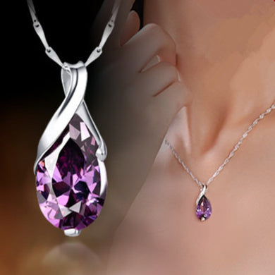 Angel Tears Crystal Purple Pendant Necklace