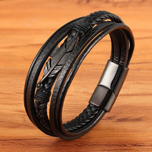 Load image into Gallery viewer, Multi-layer Leather Feather Shape Accessories Men Bracelet
