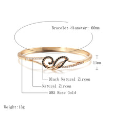 Load image into Gallery viewer, 585 Gold Bangles Black Natural Zircon Cuff Bangle Jewelry For Women
