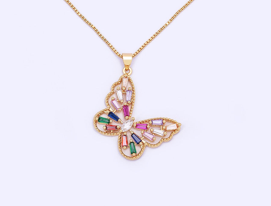 Lucky Butterfly Rhinestone Shining Statement Crystal Charm Choker Necklace for Woman