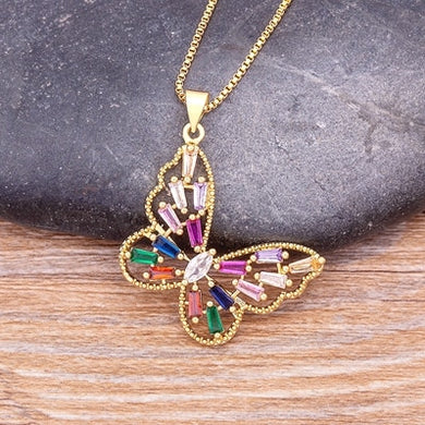 Lucky Butterfly Rhinestone Shining Statement Crystal Charm Choker Necklace for Woman