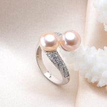 Load image into Gallery viewer, Double Pearl Adjustable Natural Freshwater 925 Sterling Silver Women Ring Jewelry
