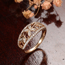 Load image into Gallery viewer, 585 Rose Gold Hollow Crystal Flower Rings Jewelry

