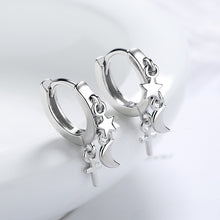 Cargar imagen en el visor de la galería, 925 Silver Moon Star Cross Hoop Earrings For Women

