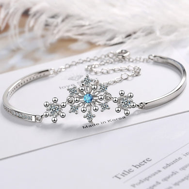 S925 Stamp Silver Crystal Snowflake Charms Bracelets