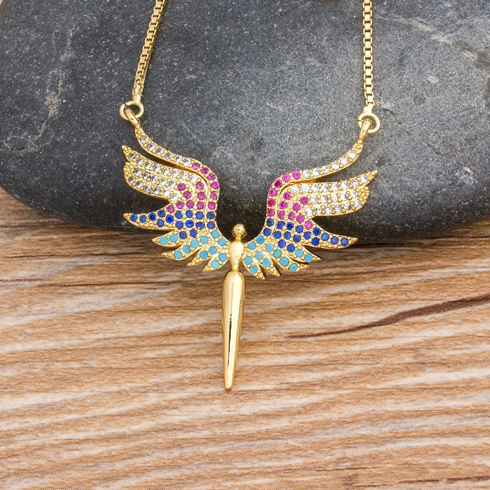 Angel Wings Rainbow Pendant Necklace Chain Necklace Jewelry