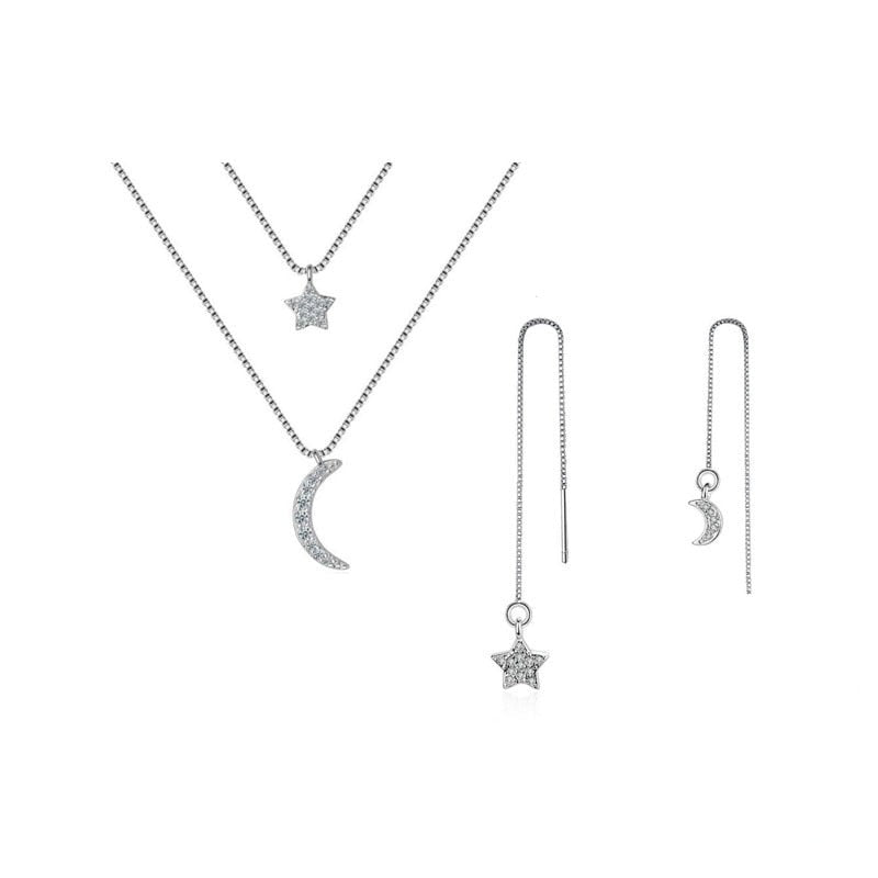 GiftsIMS 925 Sterling Silver Micro Zirconia Moon Star Jewelry Sets For Women - GiftsIMS