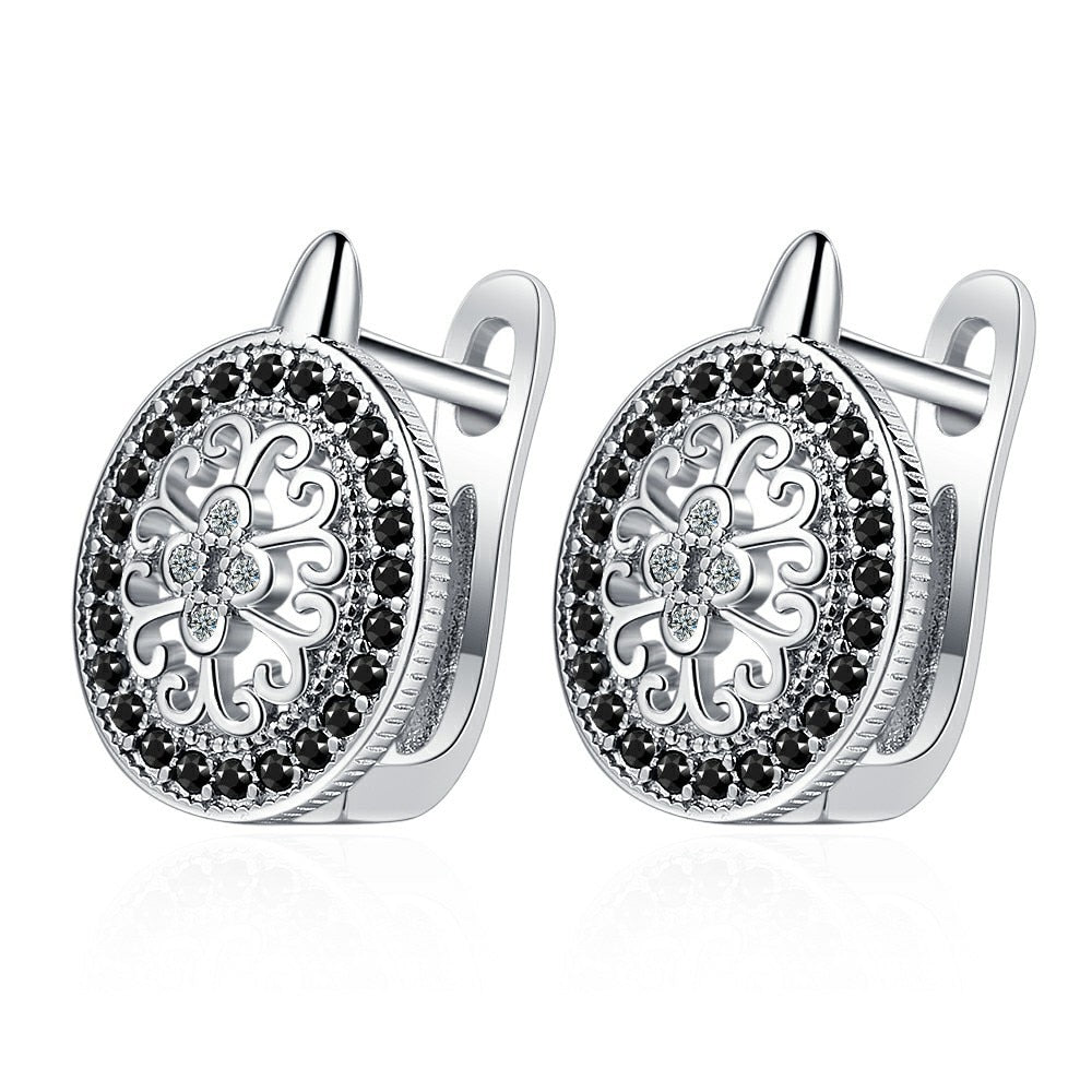 925 Sterling Silver black Hoop Earrings For Women