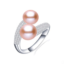 Load image into Gallery viewer, Double Pearl Adjustable Natural Freshwater 925 Sterling Silver Women Ring Jewelry
