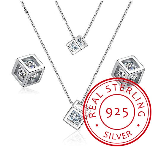 IMS  Jewelry Sets 925 Sterling Silver Layer  Necklaces Cubic for Women - GiftsIMS