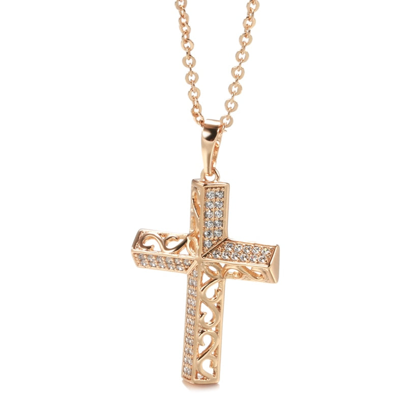 Cross 585 Rose Gold Micro Natural Zircon Necklaces For Women Jewelry