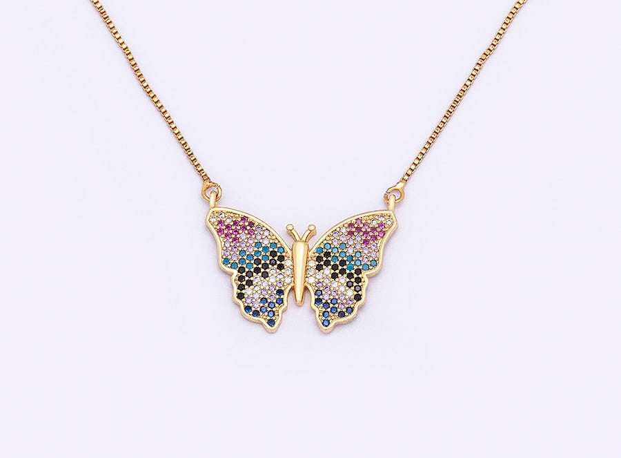 Lucky Butterfly Rhinestone Crystal Necklace for Woman