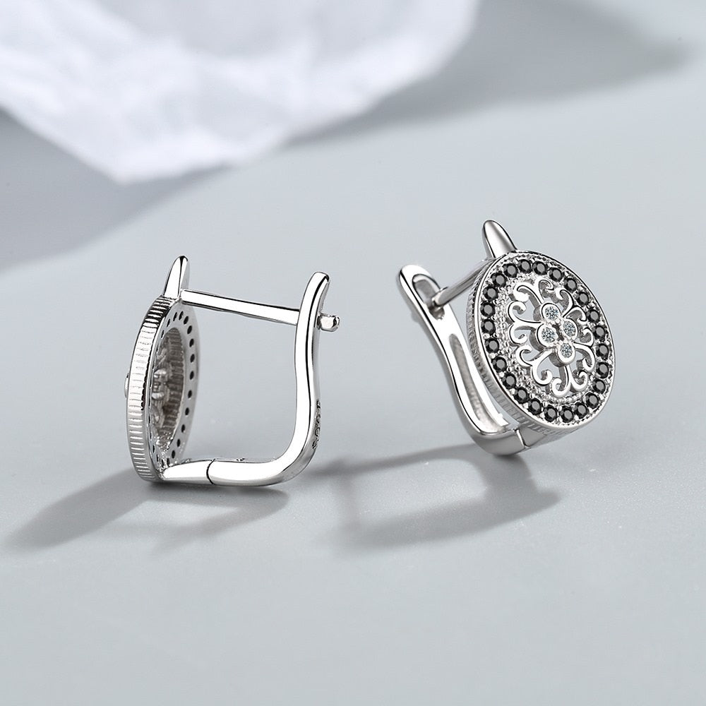 925 Sterling Silver black Hoop Earrings For Women