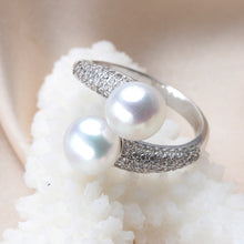 Charger l&#39;image dans la galerie, Double Pearl Adjustable Natural Freshwater 925 Sterling Silver Women Ring Jewelry
