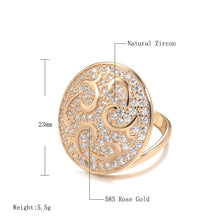 Cargar imagen en el visor de la galería, Natural Zircon 585 Rose Gold Crystal Big Round Ring For Women Jewelry
