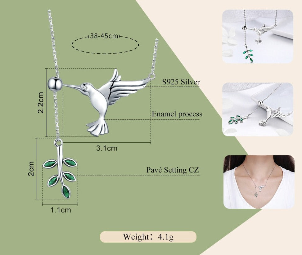 925 Sterling Silver Hummingbirds Birds Pendant Necklace For Women