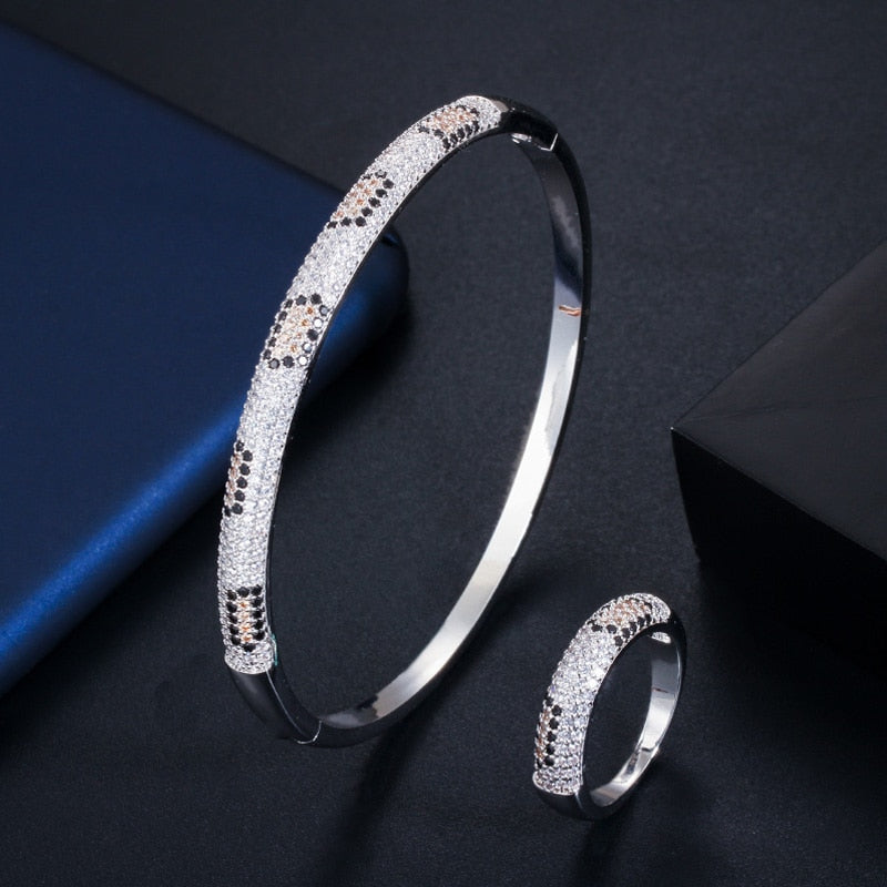 CZ Stone Yellow Round Open Cuff Bracelets Jewelry Sets for Women