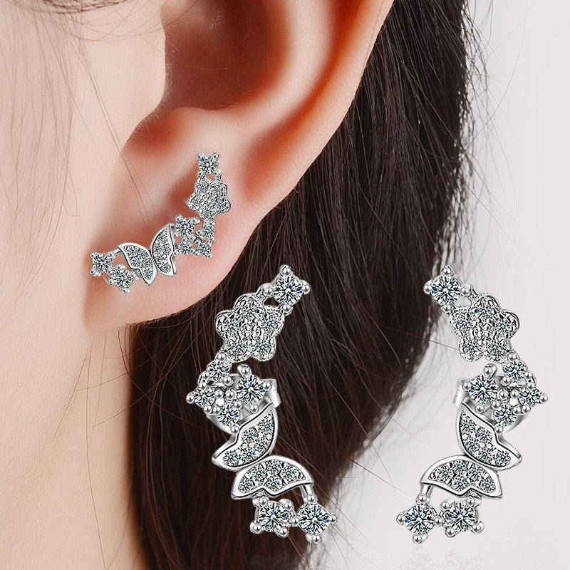 925 Silver Needle Stud Earrings Butterfly Design For Women