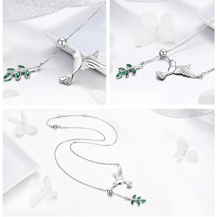 925 Sterling Silver Hummingbirds Birds Pendant Necklace For Women