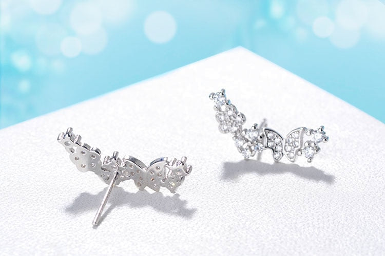 925 Silver Needle Stud Earrings Butterfly Design For Women