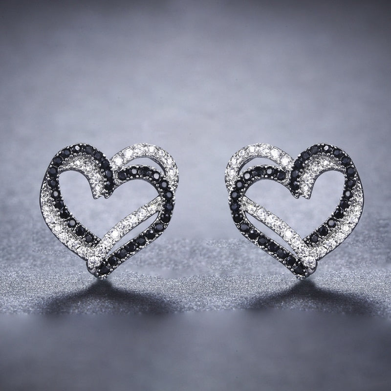 Black Romantic Silver Jewelry Natural Heart Stud Earrings for Women