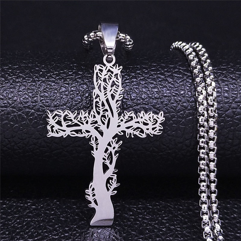 Tree Of Life Cross Pendant Necklace