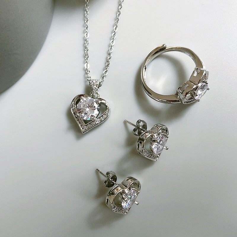 Zircon Heart Jewelry Set Promise for Women