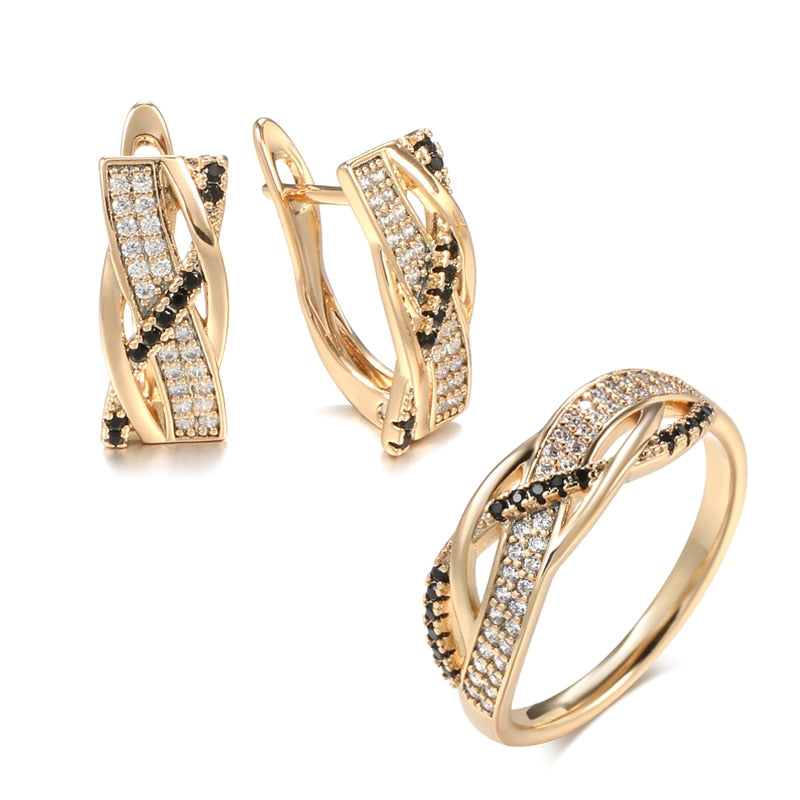 Lovely Black Natural Zircon Earrings Ring Sets For Women