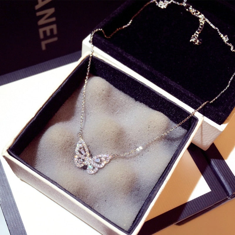 Zirconia Butterfly Necklace Charm Bling Jewelry