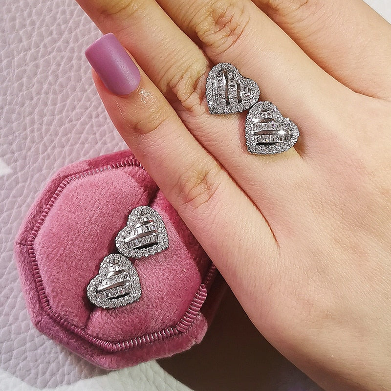 Heart Silver Korean Stud Earring for Women