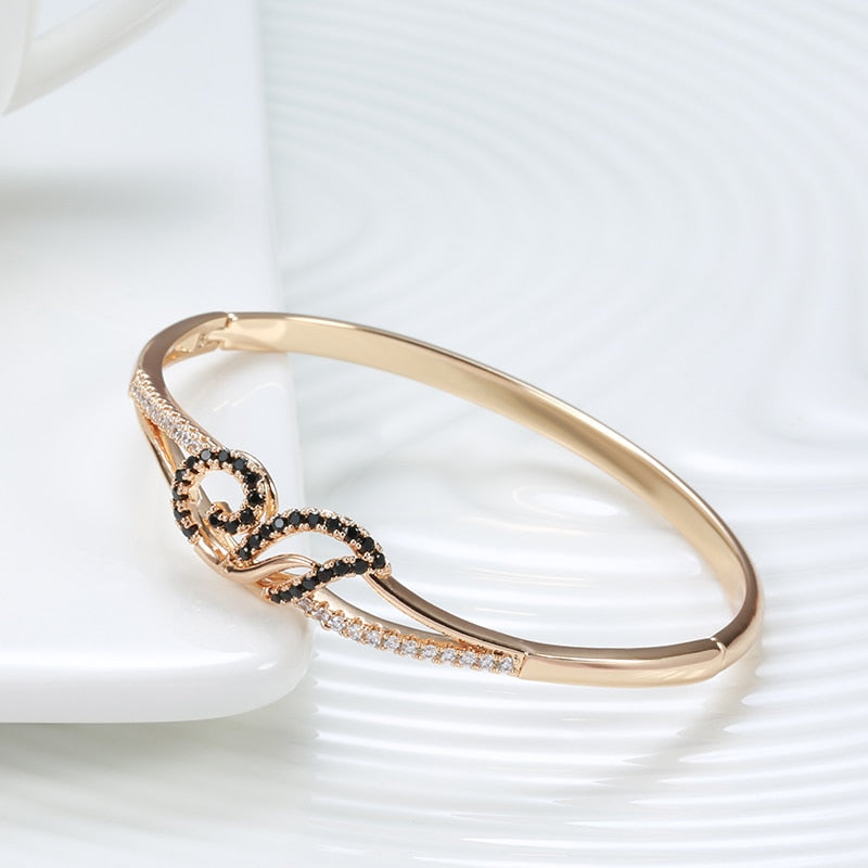 585 Gold Bangles Black Natural Zircon Cuff Bangle Jewelry For Women