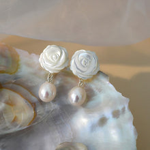 Load image into Gallery viewer, Natural freshwater pearl Shell Flower drop Earrings Handmade Jewelry
