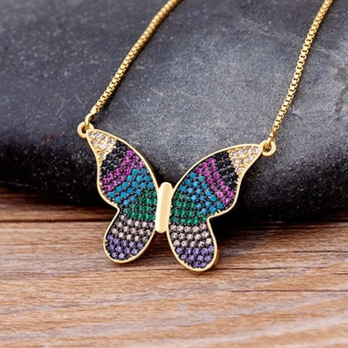 color Butterfly Rhinestone Shining Statement Crystal Charm Choker Necklace for Woman